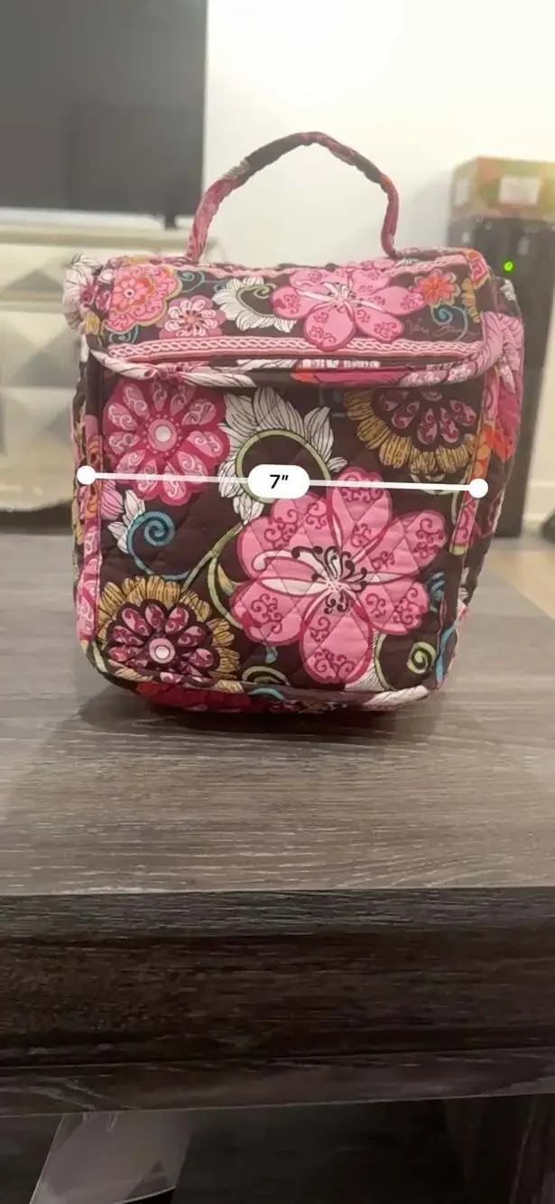 Vera Bradley Retired Mod Floral Pink Brown Quilted Cosmetic Travel Bag 8”